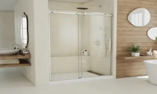 Where can I source single sliding frameless shower doors with anti-fingerprint glass coatings?